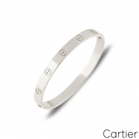 Cartier White Gold Plain Love Bracelet Size 17 B6035417